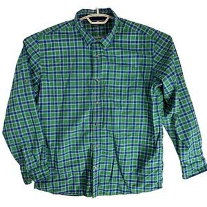 Ruggers Button Up Shirt Men XXL Blue Green Plaid Long Sleeve Preppy Academia